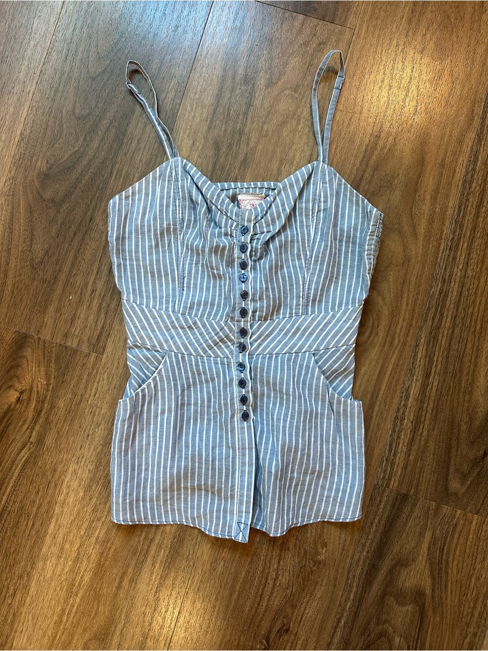 Free People Blue and White Striped Button-Front Camisole